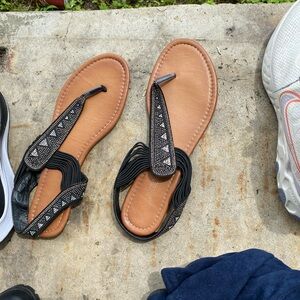 Elegant Black Sandals with Embellished Straps